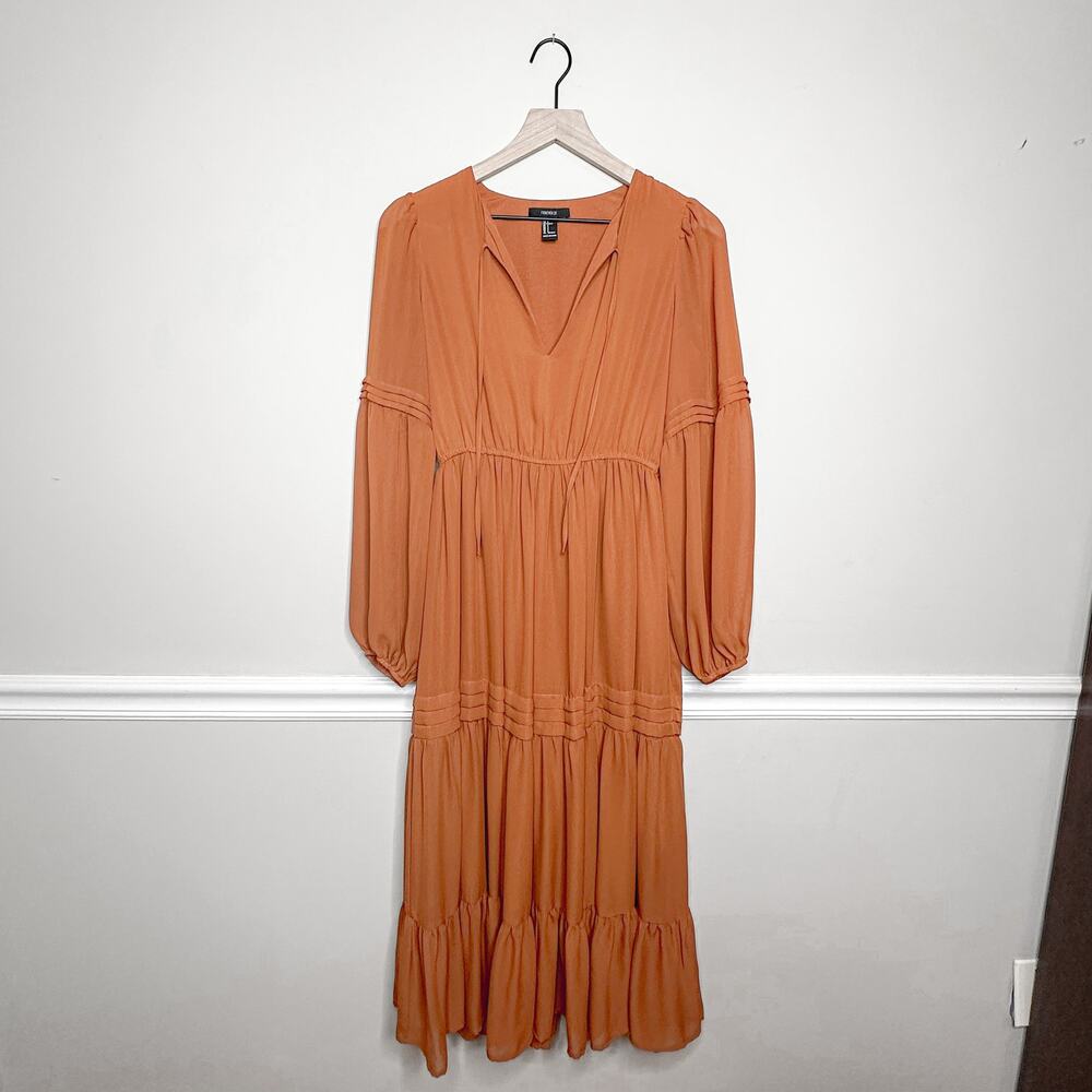 Forever21 Long Sleeve Rust Orange Tiered Maxi Dress